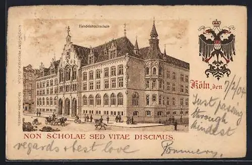 Lithographie Köln-Neustadt, Handelshochschule, Strassenpartie