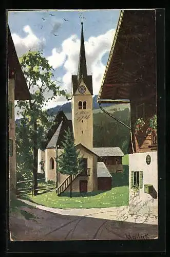 Künstler-AK Alfred Mailick: Kirche in einem Dorf des Voralpenlandes