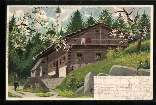 Künstler-Lithographie Alfred Mailick: Fröhliche Pfingsten!, Landhaus