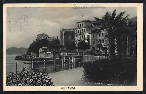 AK Abbazia, Uferpromenade mit Palmen