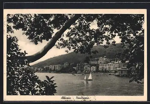 AK Abbazia, Panorama mit Segelboot