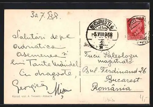 AK Abbazia, Panorama mit Segelboot