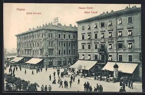 AK Fiume, Piazza Dante, Hotel Europa, Hotel Lloyd