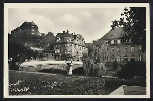 AK Greiz i. V., Ortspartie mit Brücke