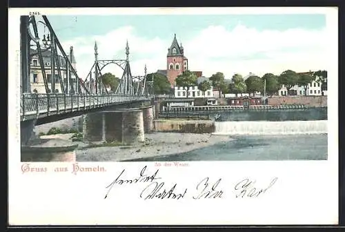 AK Hameln, An der Weser, mit Brücke