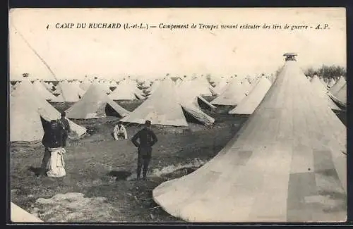 AK Camp du Ruchard /I.-et-L., Campement de Troupes venant executer des tirs de guerre