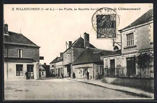 AK Villedomer /I.-et-L., La Poste, La Recette buraliste route de Chateaurenault