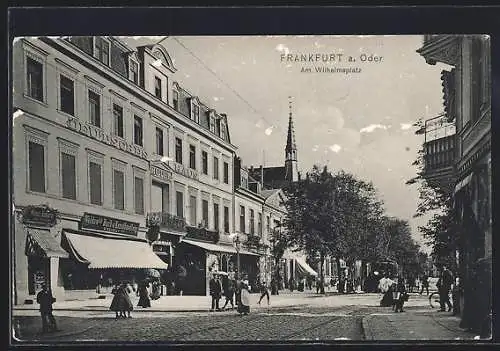 AK Frankfurt a. O., Strassenpartie am Wilhelmsplatz mit Hotel Deutsches Haus