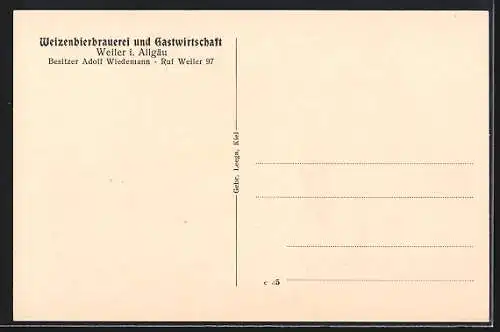 AK Weiler i. Allg., Weizenbierbrauerei und Gastwirtschaft Adolf Wiedemann