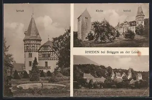 AK Rheden /Brüggen a. L., Kirche und Schloss, Ortsansicht