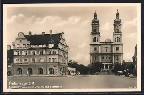 AK Kempten i. Allg., Gasthaus Bierhalle zum Stift H. Buchfelder und Stifftskirche