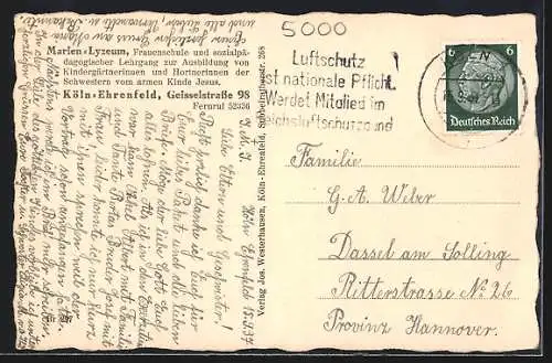 AK Köln-Ehrenfeld, Marien-Lyzeum, Geisselstrasse 98