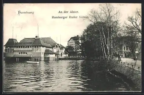 AK Hamburg-St.Georg, Hamburger Ruder-Verein mit Alsterpromenade, vom Wasser gesehen