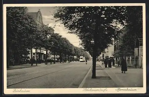 AK Hannover-Leinhausen, Stöckenerstrasse mit Geschäften und Strassenbahn