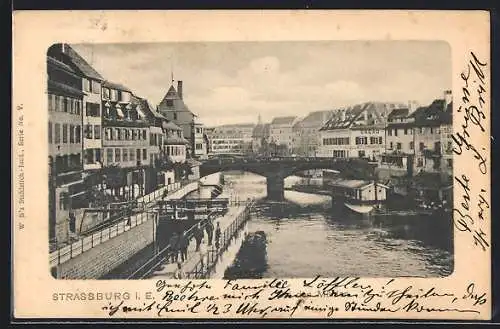 AK Strassburg i. E., Flusspartie mit Brücke aus der Vogelschau