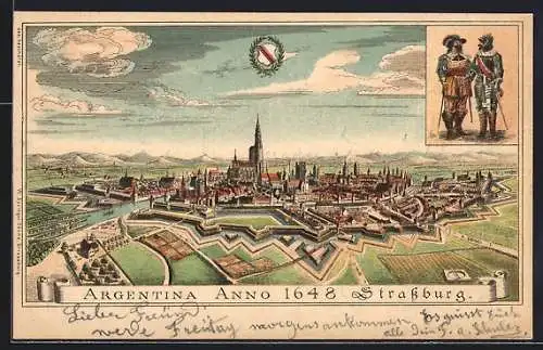 Lithographie Strassburg, Totalansicht anno 1648