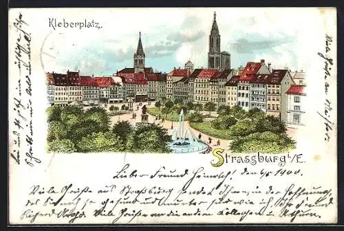 Lithographie Strassburg, Totale vom Kleberplatz