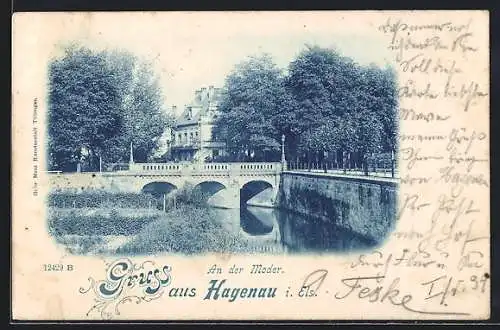 AK Hagenau i. E., An der Moder, Brücke