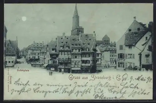 Mondschein-AK Strassburg i. E., Rabenplatz aus der Vogelschau