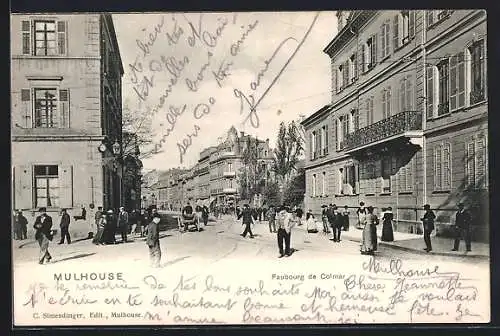 AK Mulhouse, Faubourg de Colmar mit Leuten