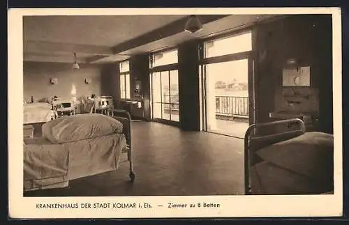 AK Kolmar i. Els., Krankenhaus, Zimmer zu 8 Betten, mit Balkonblick