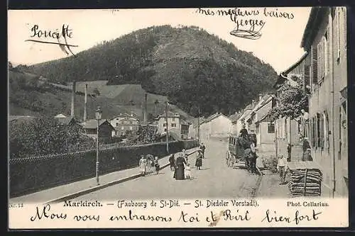 AK Markirch, St. Diedeler Vorstadt, Strassenpartie mit Bergblick