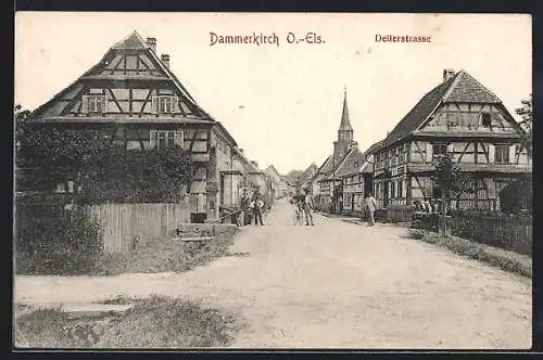 AK Dammerkirch /O.-Els., Dellerstrasse mit Fachwerkhäusern und Kirche