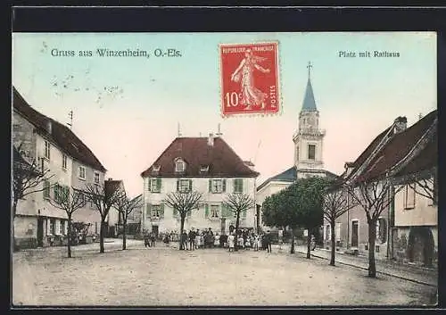 AK Winzenheim /O.-Els., Platz mit Rathaus