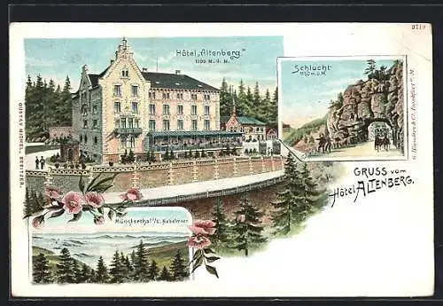 Lithographie Schlucht, Hotel Altenberg, Münsterthal