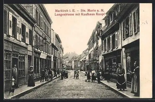 AK Markirch i. E., Langestrasse mit Kaufhaus Knopf