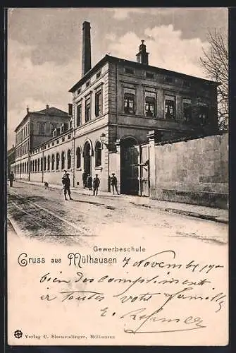 AK Mülhausen i. Els., Gewerbeschule mit Strasse