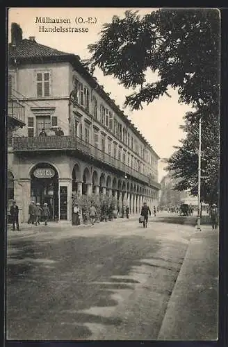 AK Mülhausen i. Els., Handelsstrasse mit Hotel Europäischer Hof