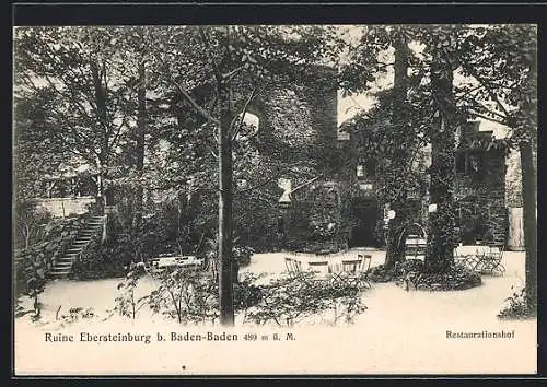 AK Ebersteinburg /Baden-Baden, Restaurant, Hofansicht und Ruine