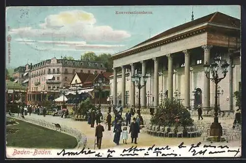 AK Baden-Baden, Konversationshaus, Frauen und Männer mit Hüten, Kind