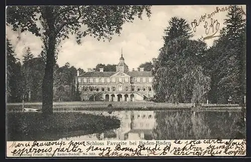 AK Baden-Baden, Schloss Favorite, vom Wasser gesehen