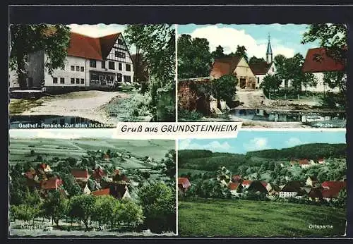 AK Grundsteinheim /Paderborn, Gasthof-Pension zur alten Brücke J. Wecker, Ortspartien