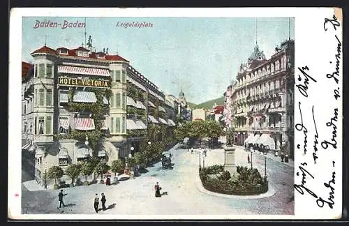 AK Baden-Baden, Leopoldsplatz mit Hotel Victoria