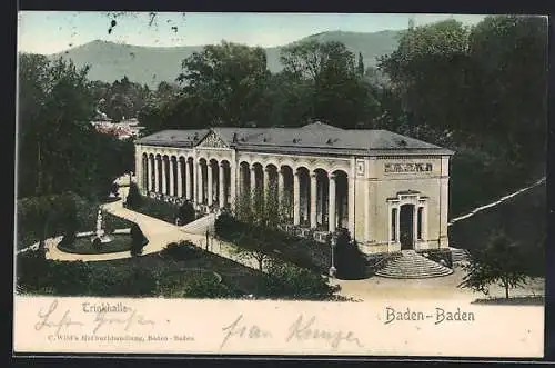 AK Baden-Baden, Trinkhalle aus der Vogelschau