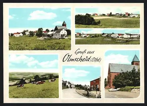 AK Olmscheid / Eifel, Ortsansicht, Kirche und Strassenpartie