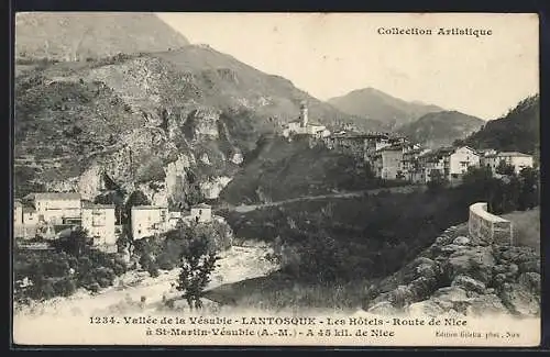 AK Lantosque /A.-M., Vallée de la Vésubie, Les Hôtels, Route de Nice à St-Martin-Vésubie