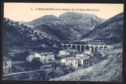 AK L`Escarène, Panorama et le Viaduc de la ligne Nice-Coni