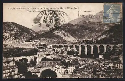 AK L'Escaréne, Le Viaduc et la Gare Nice-Coni