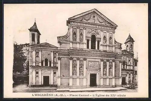 AK L`Escarène /A.-M., Place Carnot et l`Église du XVe siècle