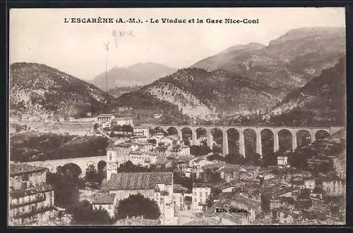 AK L'Escaréne, Le Viaduc et la Gare Nice-Coni