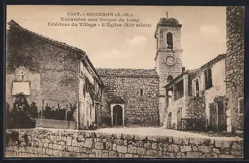 AK Gourdon, Interieur du Village et l`Eglise, XIIe siecle