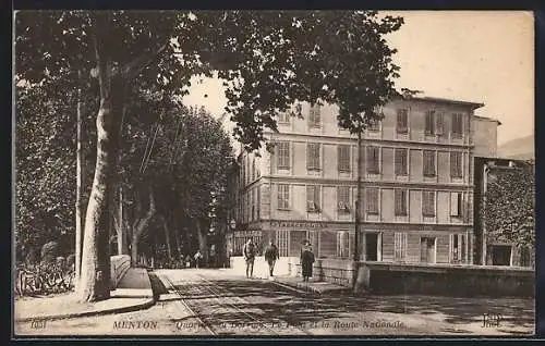 AK Menton, Quartier du Borrugo, Le Pont et la Route Nationale