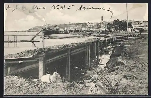 AK Belgrad, verlassene serbische Verteidungungsstellungen am Donauufer