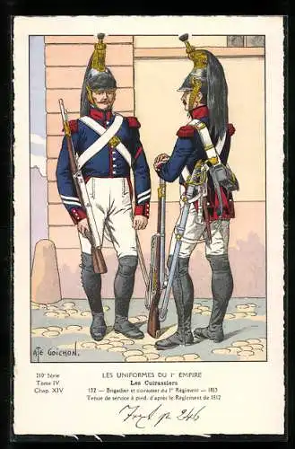 AK Les Cuirassiers, Brigadier et cuirassier du 1er Régiment, 1813