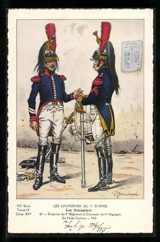 AK Les Cuirassiers, Brigadier du 5e Régiment et Cuirassier du 11e Régiment, 1810