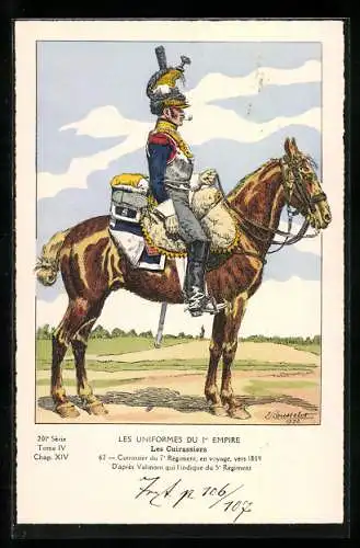 AK Les Cuirassiers, Cuirassier du 7e Régiment, en voyage, vers 1809